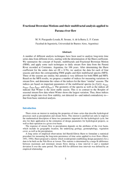 Fractional Brownian Motions and Their Multifractal Analysis Applied to Parana River Flow