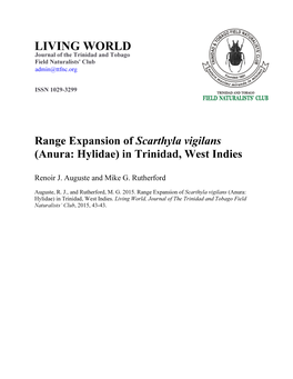 Range Expansion of Scarthyla Vigilans (Anura: Hylidae) in Trinidad, West Indies
