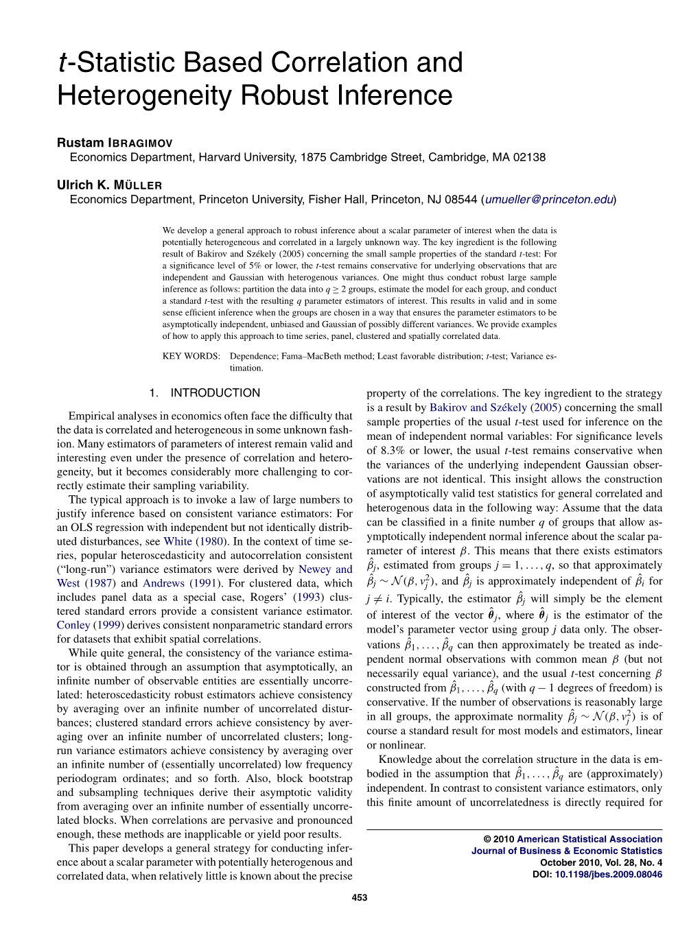 T-Statistic Based Correlation and Heterogeneity Robust Inference