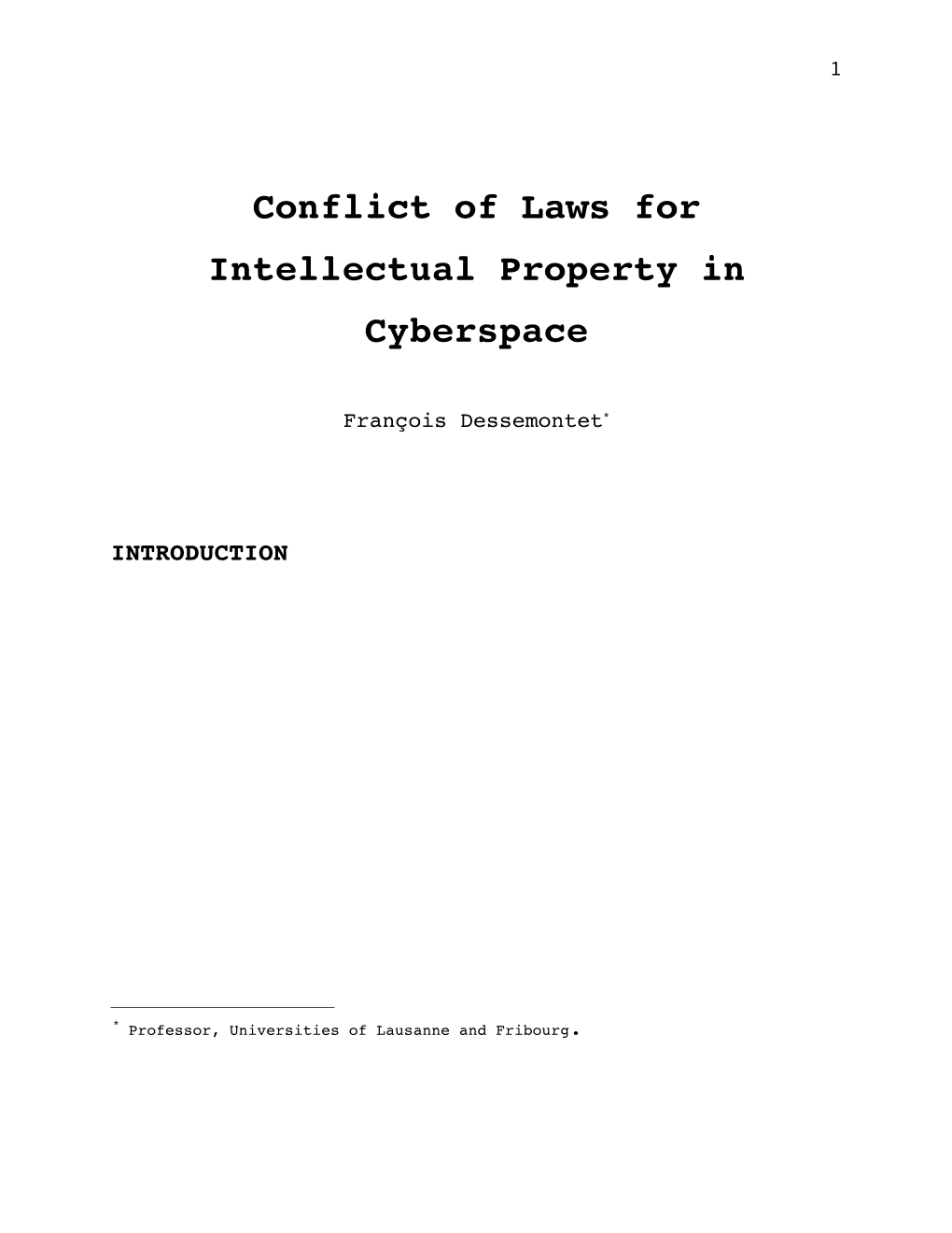 Conflict of Laws for Intellectual Property in Cyberspace