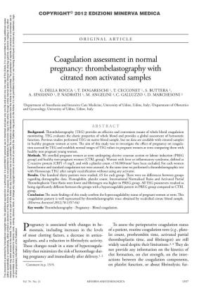 Coagulation Assessment in Normal Pregnancy: Thrombelastography with Citrated Non Activated Samples