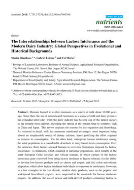 The Interrelationships Between Lactose Intolerance and the Modern Dairy Industry: Global Perspectives in Evolutional and Historical Backgrounds