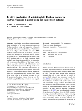 In Vitro Production of Autotetraploid Ponkan Mandarin (Citrus Reticulata Blanco) Using Cell Suspension Cultures