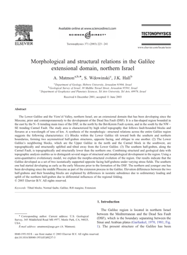 Morphological and Structural Relations in the Galilee Extensional Domain, Northern Israel