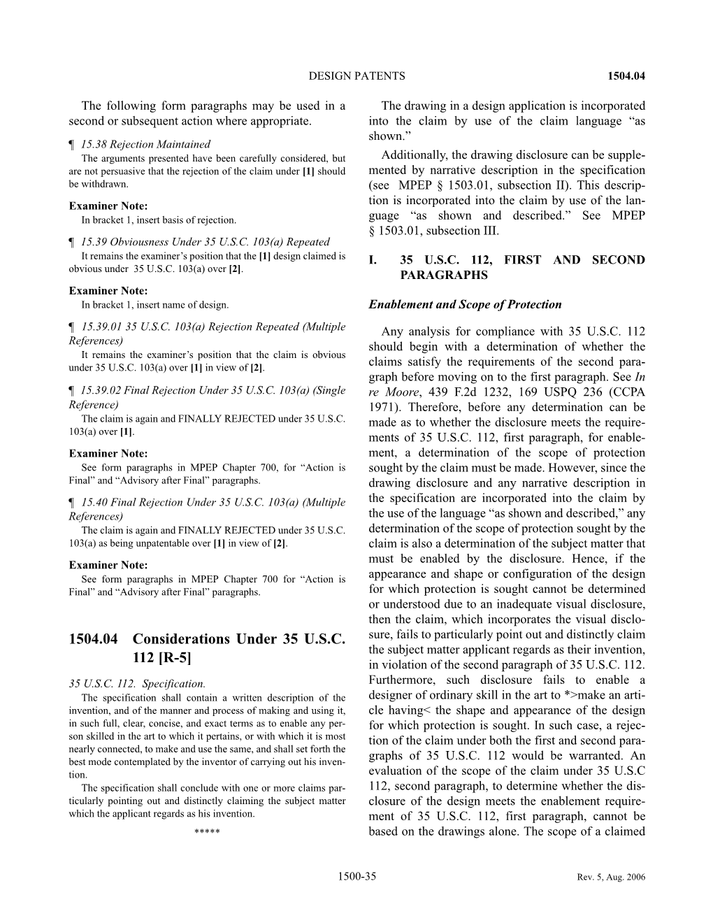 1504.04 Considerations Under 35 USC