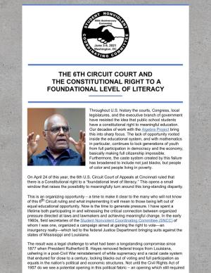 The 6Th Circuit Court and the Constitutional Right to a Foundational Level of Literacy