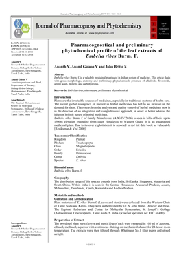 Pharmacognostical and Preliminary Phytochemical Profile of the Leaf