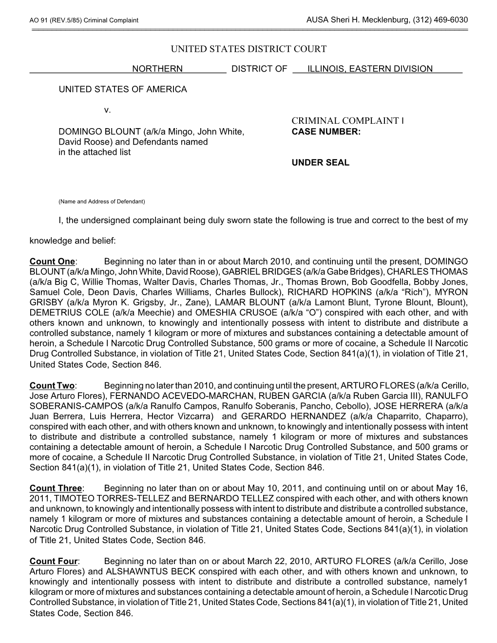 United States District Court Criminal Complaint I