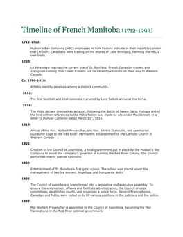 Timeline of French Manitoba (1712-1993)