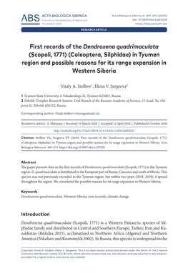 First Records of the Dendroxena Quadrimaculata (Scopoli, 1771)