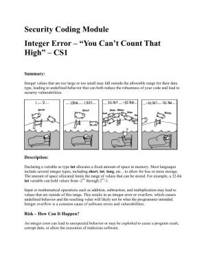 Security Coding Module Integer Error – “You Can’T Count That High” – CS1