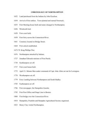 CHRONOLOGY of NORTHAMPTON 1652 Land Purchased from The