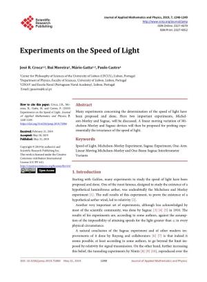 Experiments on the Speed of Light