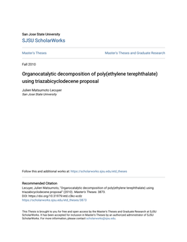 Organocatalytic Decomposition of Poly(Ethylene Terephthalate) Using Triazabicyclodecene Proposal