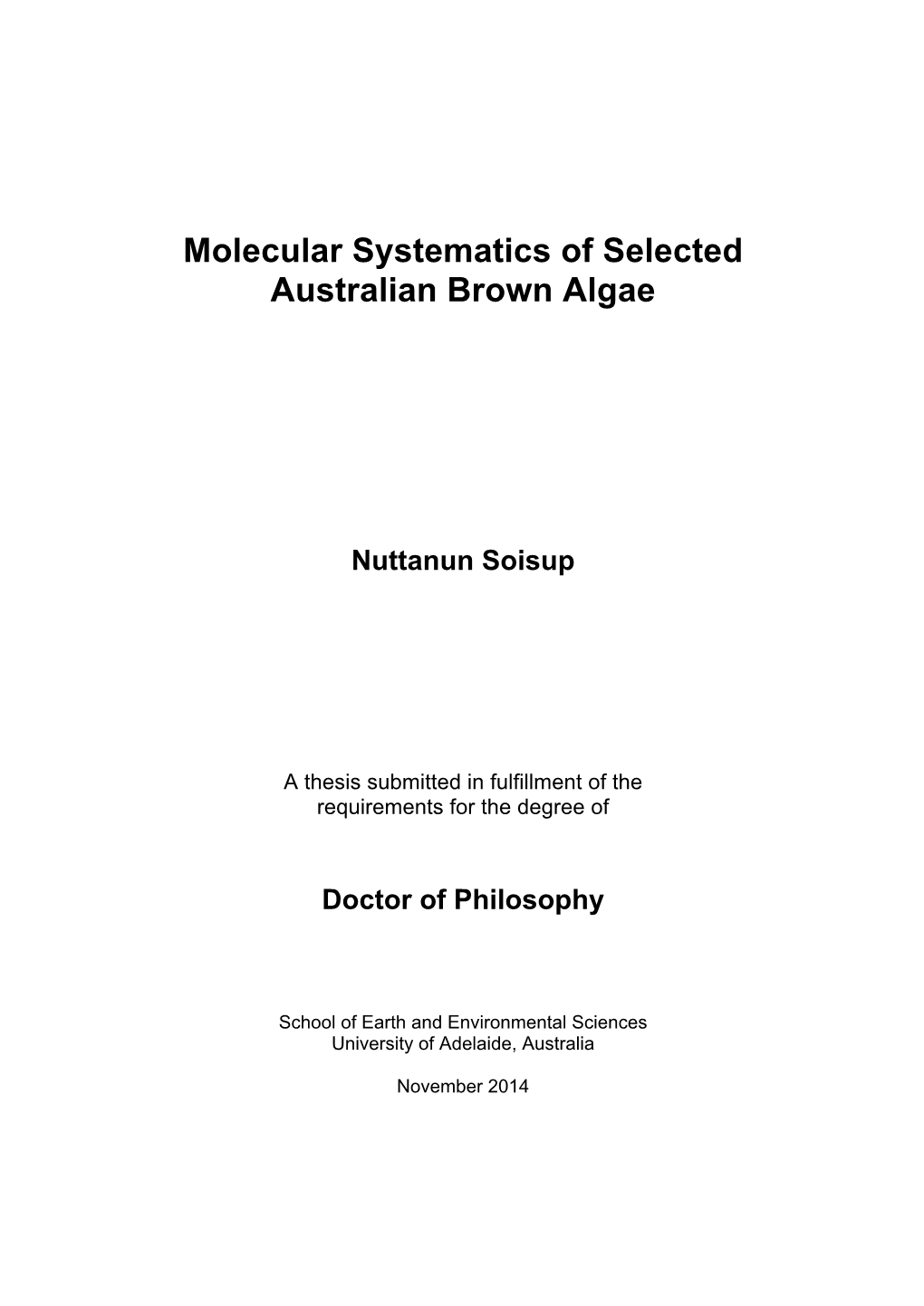 Molecular Systematics of Selected Australian Brown Algae