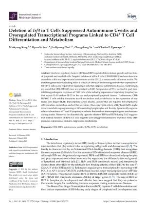 Deletion of Irf4 in T Cells Suppressed Autoimmune Uveitis and Dysregulated Transcriptional Programs Linked to CD4+ T Cell Differentiation and Metabolism