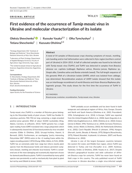 First Evidence of the Occurrence of Turnip Mosaic Virus in Ukraine and Molecular Characterization of Its Isolate