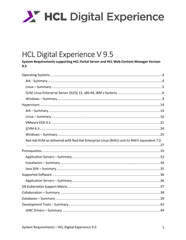 HCL Digital Experience V 9.5 System Requirements Supporting HCL Portal Server and HCL Web Content Manager Version 9.5