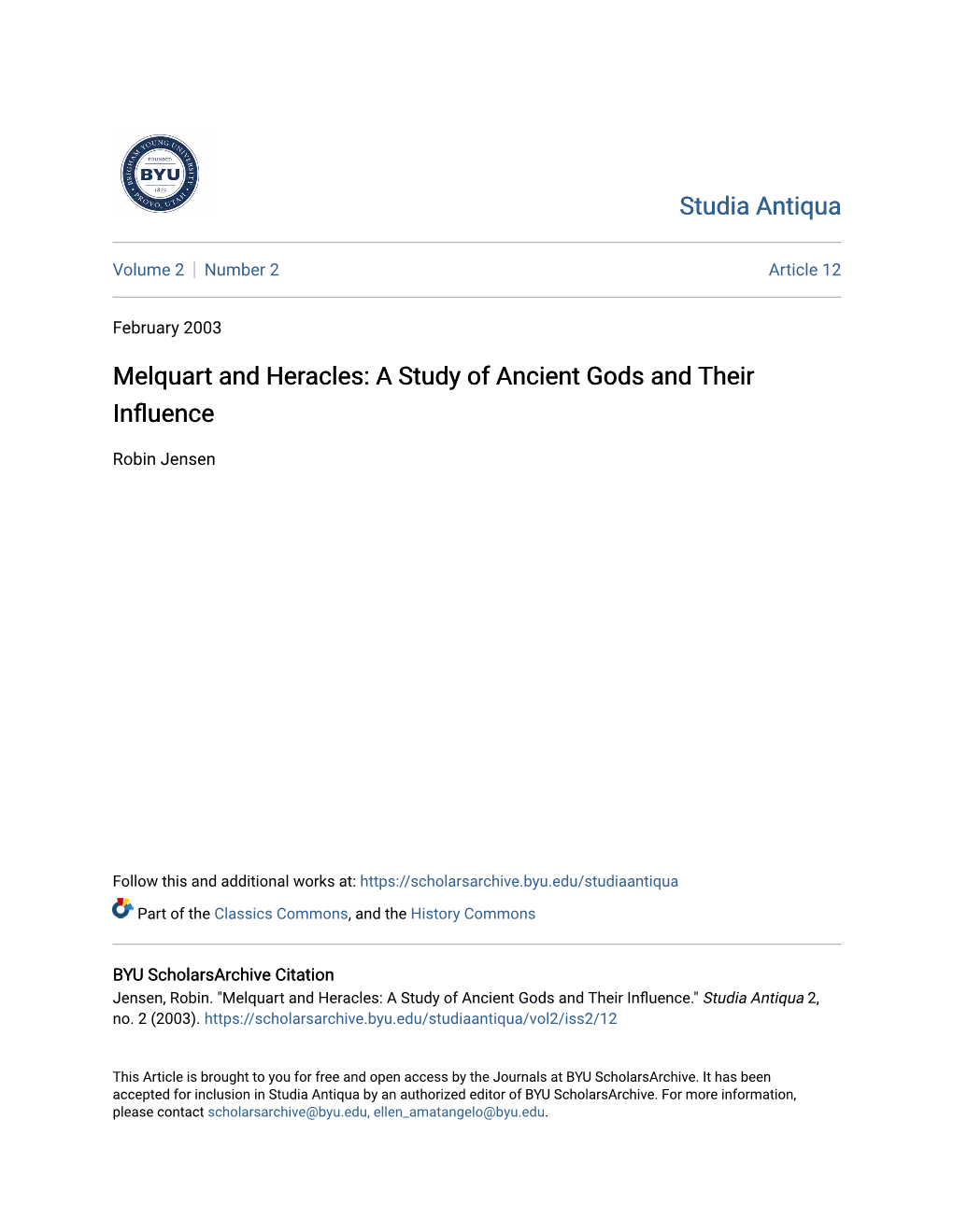 Melquart and Heracles: a Study of Ancient Gods and Their Influence