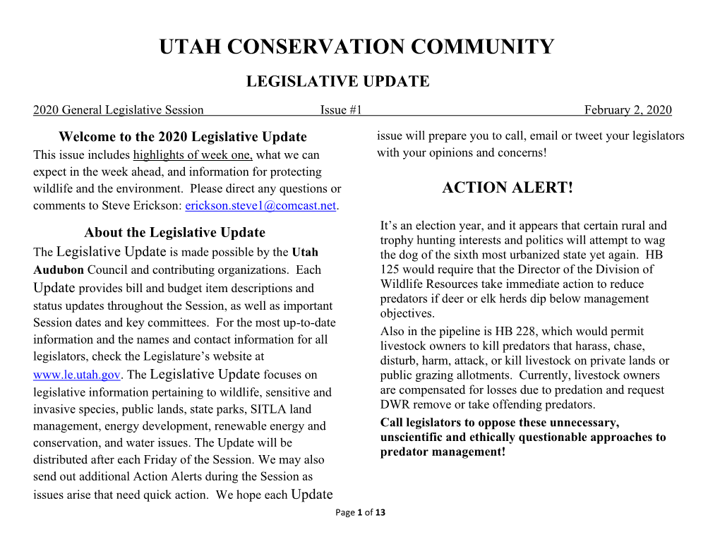 Utah Conservation Community Legislative Update