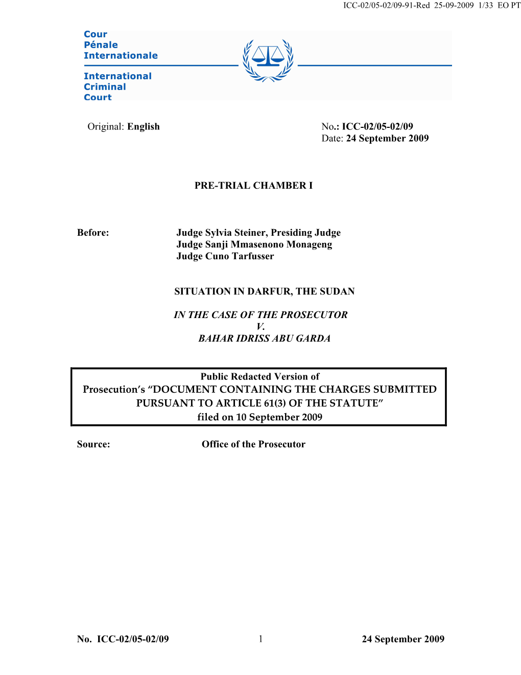 No. ICC-02/05-02/09 24 September 2009 1 Original