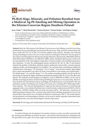Pb-Rich Slags, Minerals, and Pollution Resulted from a Medieval Ag-Pb Smelting and Mining Operation in the Silesian-Cracovian Region (Southern Poland)