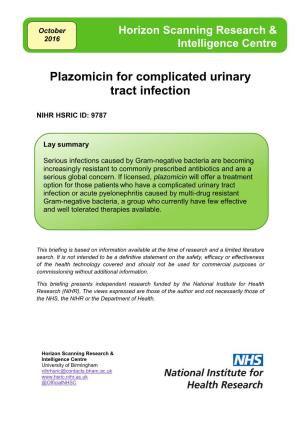 Plazomicin for Complicated Urinary Tract Infection