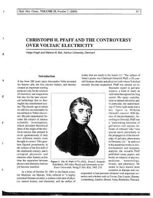 Christoph H. Pfaff and the Controversy Over Voltaic Electricity