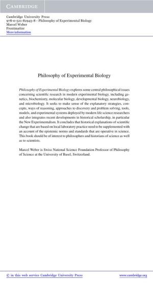 Philosophy of Experimental Biology Marcel Weber Frontmatter More Information