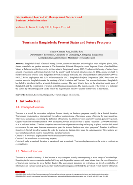 Tourism in Bangladesh: Present Status and Future Prospects 1. Introduction