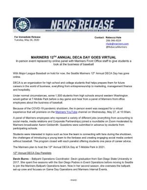 Mariners 12Th Annual Deca Day Goes Virtual