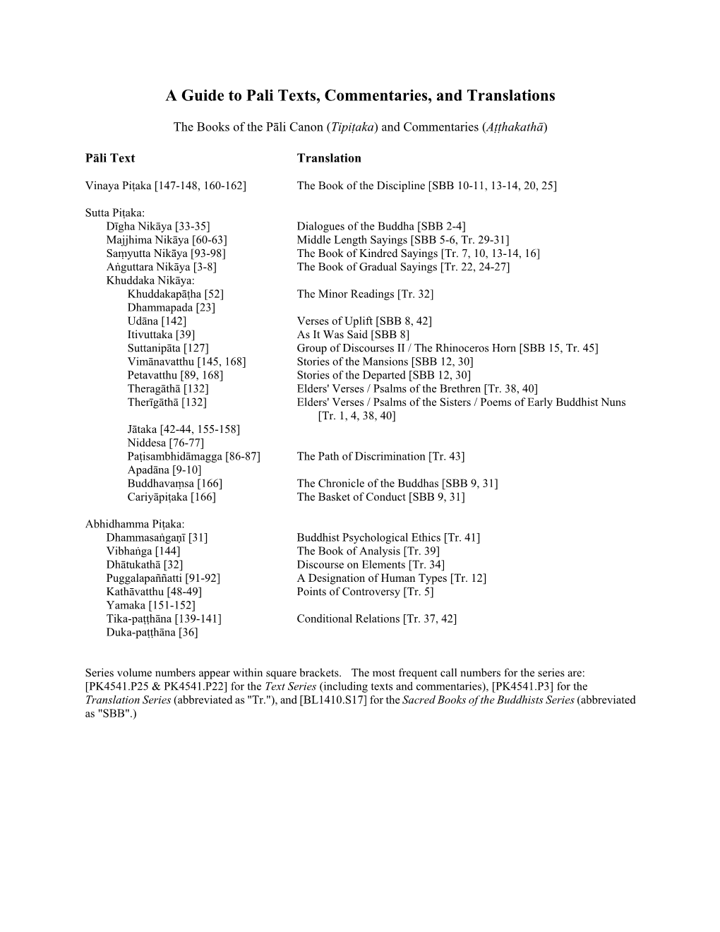 A Guide to Pali Texts, Commentaries, and Translations