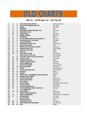 Wk 15 – 1976 April 10 – UK Top 50