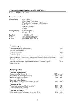 Academic Curriculum Vitae of Evie Coussé Last Updated 22 December 2020