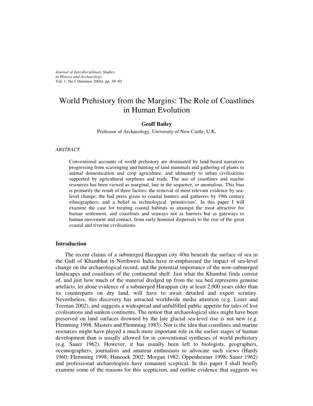 World Prehistory from the Margins: the Role of Coastlines in Human Evolution