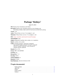 Package 'Bizdays'