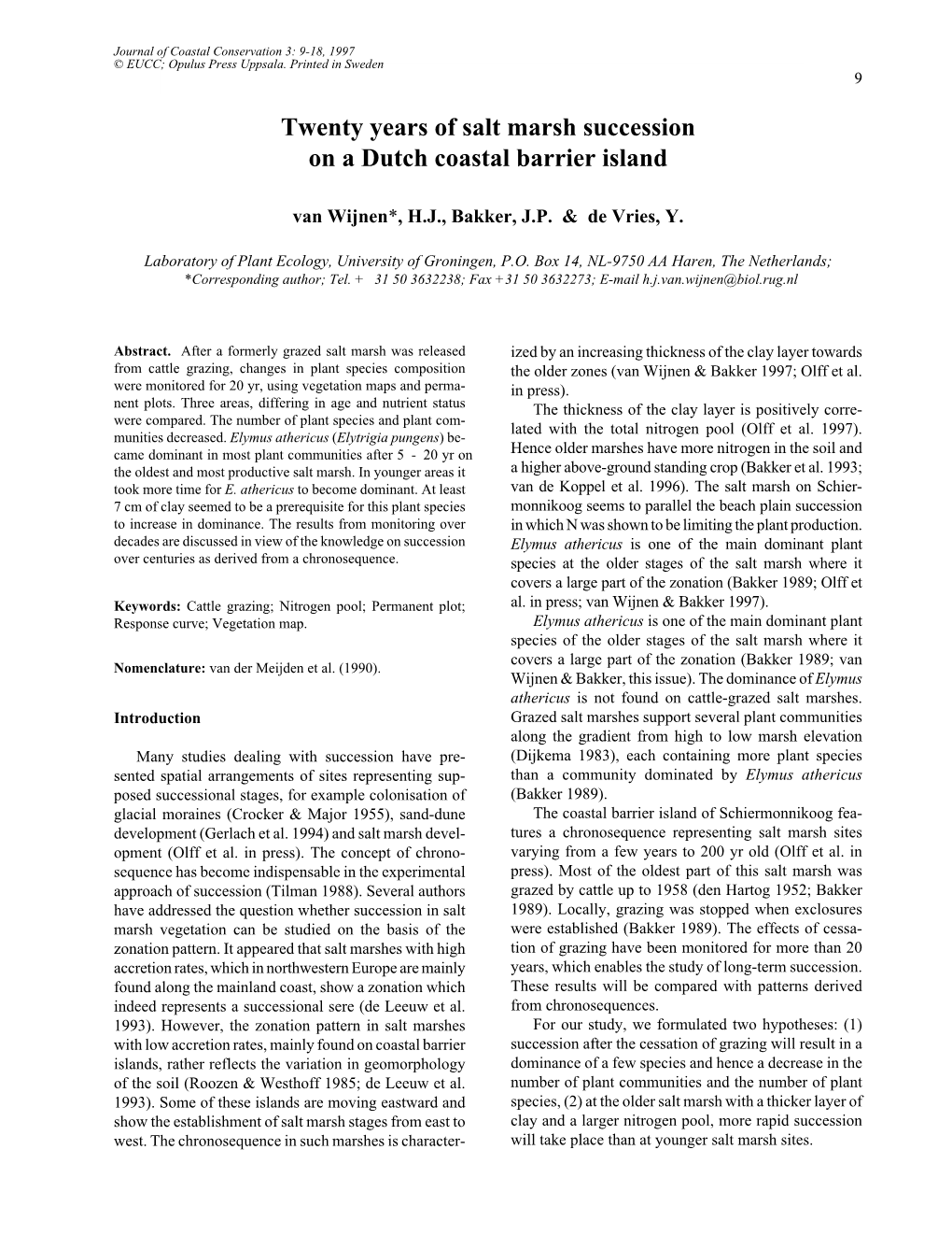 Twenty Years of Salt Marsh Succession on a Dutch Coastal Barrier Island