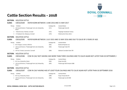 Cattle Section Results - 2018