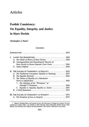 On Equality, Integrity, and Justice in Stare Decisis
