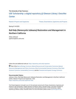 Bull Kelp (Nereocystic Lutkeana) Restoration and Management in Northern California