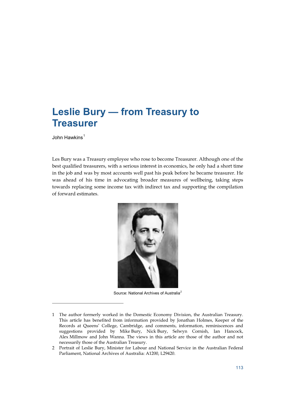 Leslie Bury — from Treasury to Treasurer