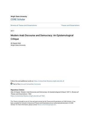 Modern Arab Discourse and Democracy: an Epistemological Critique
