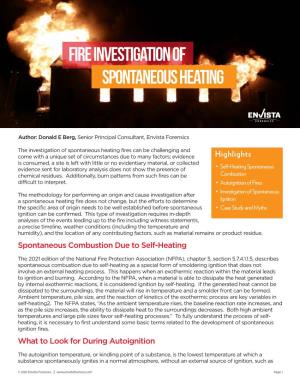 Fire Investigation of Spontaneous Heating