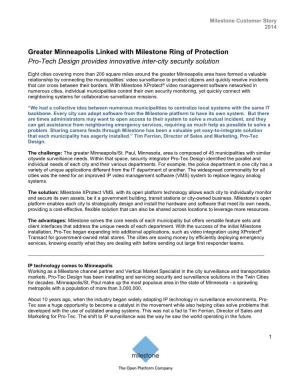 Greater Minneapolis Linked with Milestone Ring of Protection Pro-Tech Design Provides Innovative Inter-City Security Solution