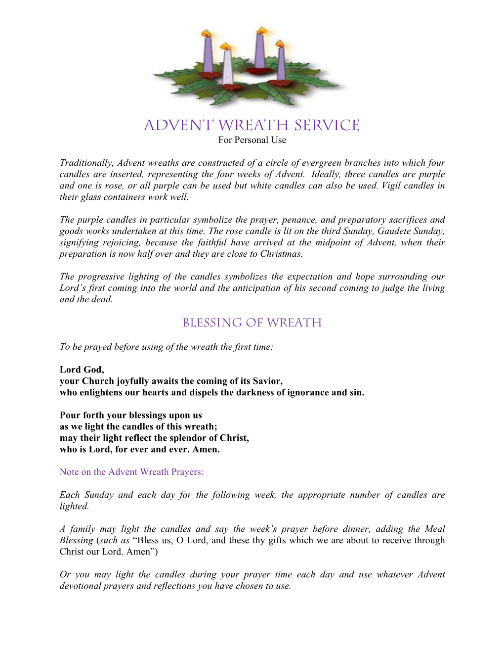 Advent Wreath Service for Personal Use