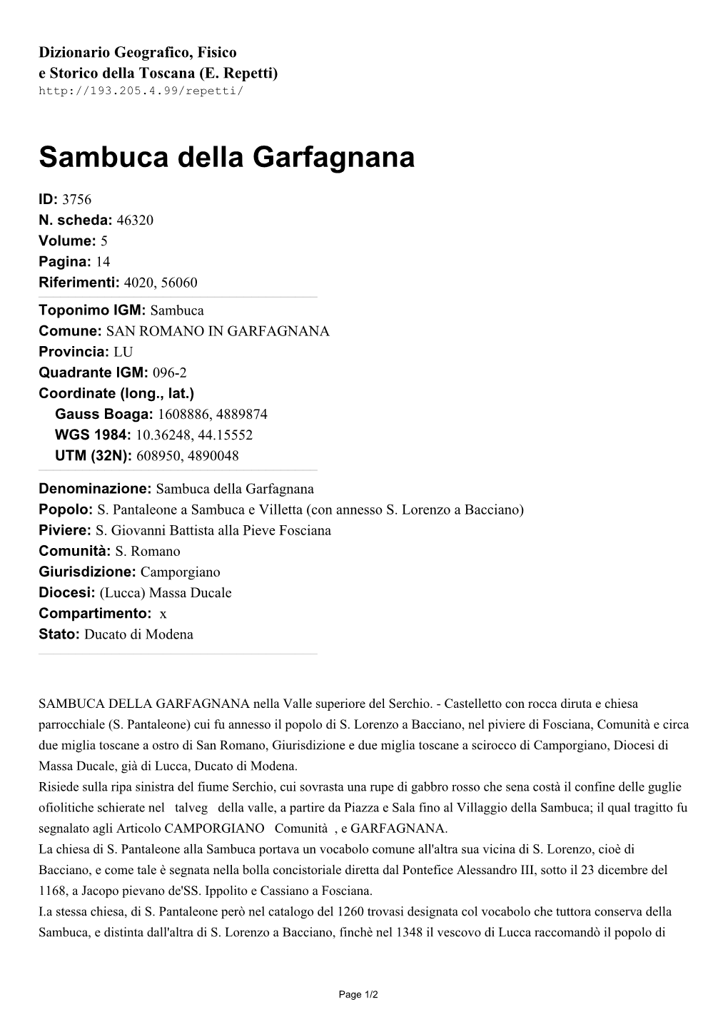 Sambuca Della Garfagnana