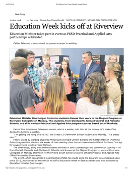 Education Week Kicks Off at Riverview Education Minister Takes Part in Event As PSSD Practical and Applied Arts Partnerships Celebrated