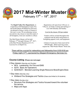 2017 Mid-Winter Muster February 17Th – 19Th, 2017