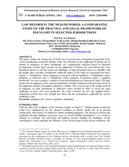 Law Reform in the Muslim World: a Comparative Study of the Practice and Legal Framework of Polygamy in Selected Jurisdictions