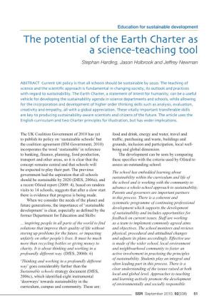 The Potential of the Earth Charter As a Science-Teaching Tool Stephan Harding, Jason Holbrook and Jeffrey Newman